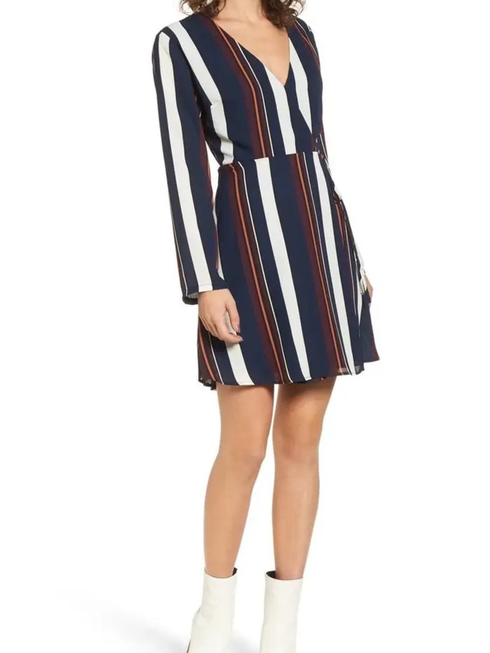 Lush Women’s Navy Purple Orange Cream Striped Wrap Dress